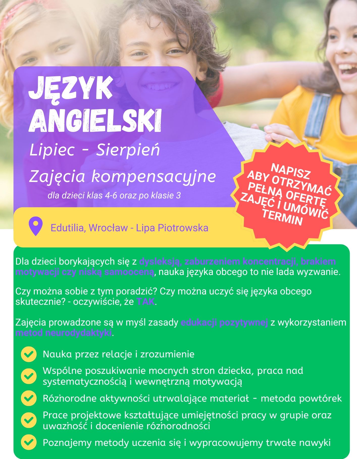 Letnie zajęcia kompensacyjne z języka angielskiego – wsparcie dla dzieci w lipcu i sierpniu